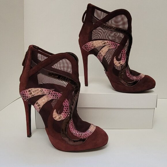 Roberto Cavalli Shoes - ROBERTO CAVALLI Python, Suede and Mesh Ankle Boots